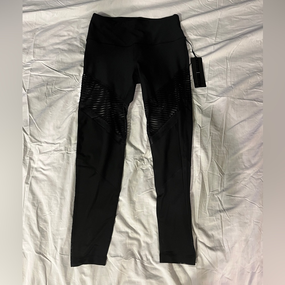 90 Degree by Reflex Black Workout Leggings with Sheer Inserts, Size L, NWT